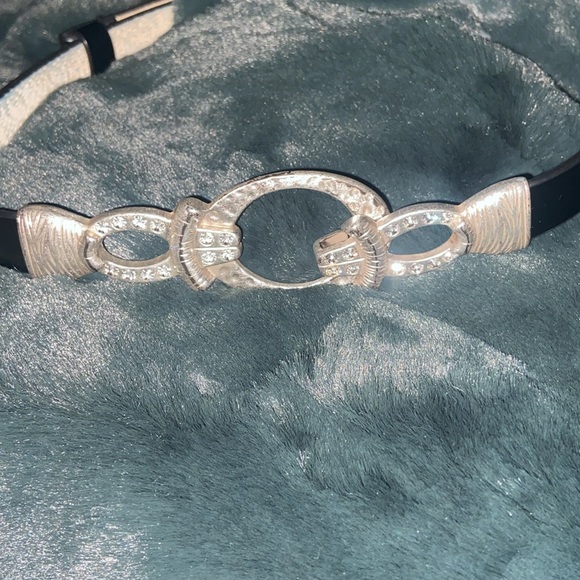 Chicos Adjustable black leather belt and silver buckle with rhinestones - Picture 15 of 16